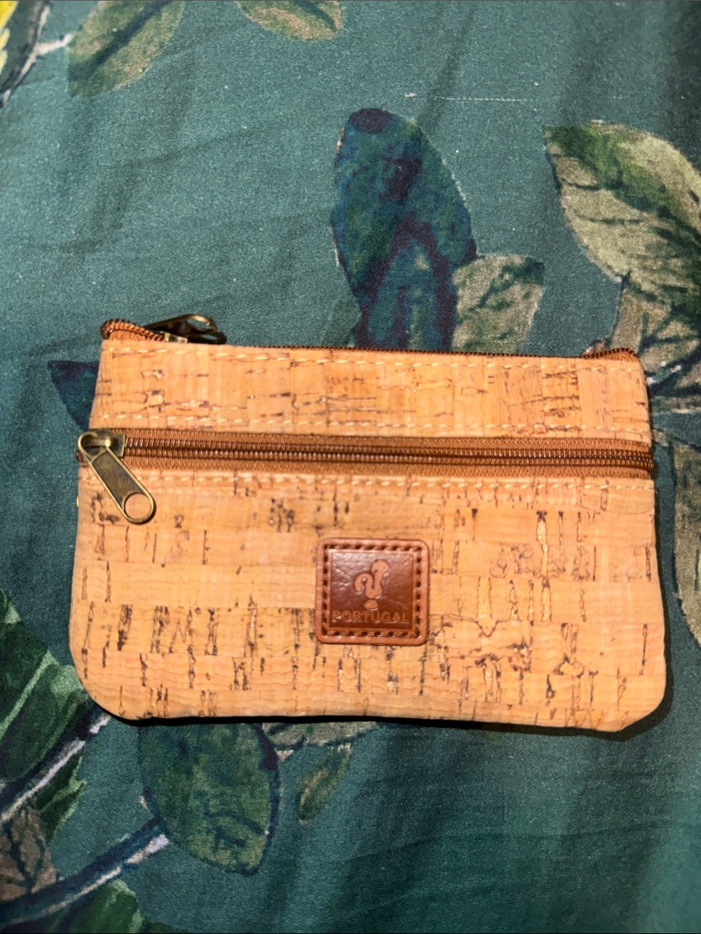 Cork Zip Coin Pouch with Portugal Leather Patch - Natural Cork